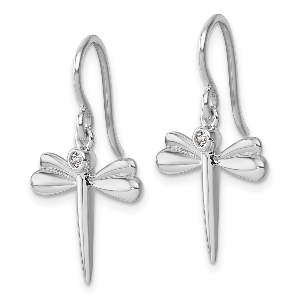 QW599 White Ice Sterling Silver Rhodium-plated Diamond Dragonfly Dangle Earrings