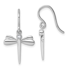 QW599 White Ice Sterling Silver Rhodium-plated Diamond Dragonfly Dangle Earrings