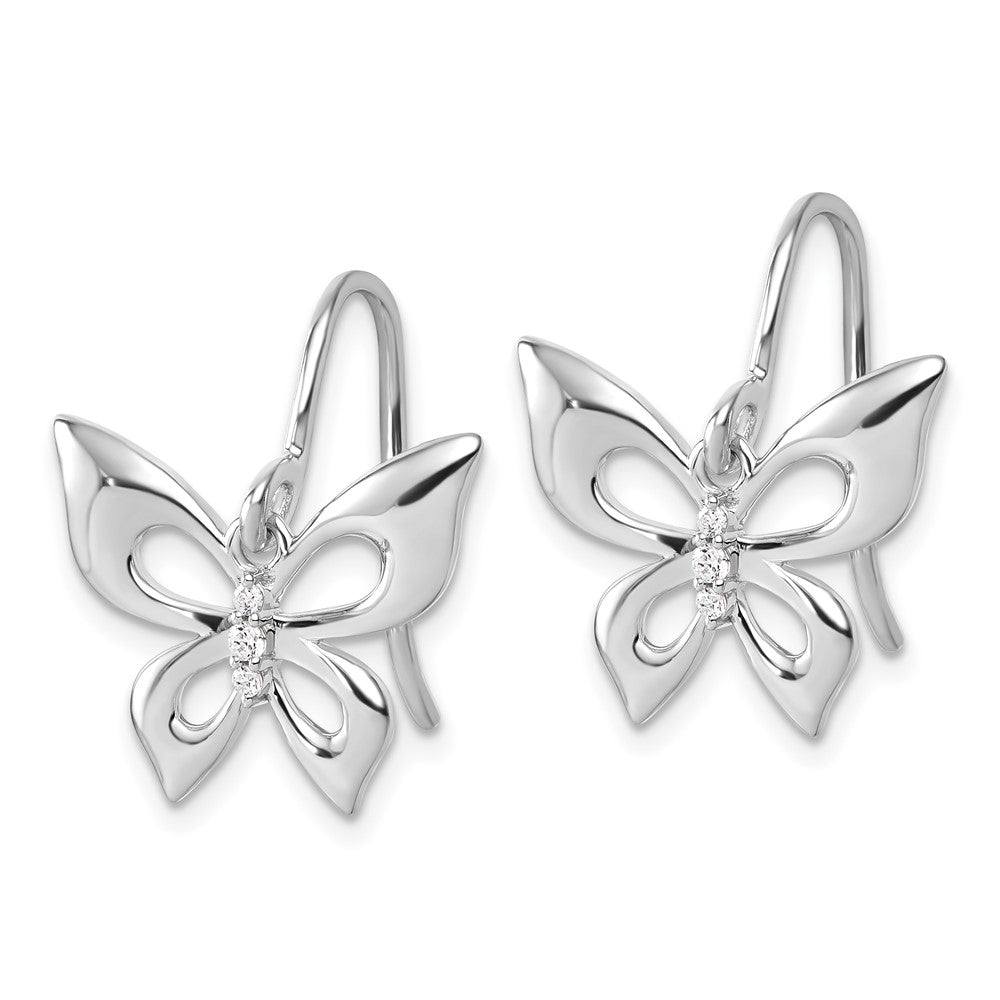 QW601 White Ice Sterling Silver Rhodium-plated Diamond Butterfly Dangle Earrings