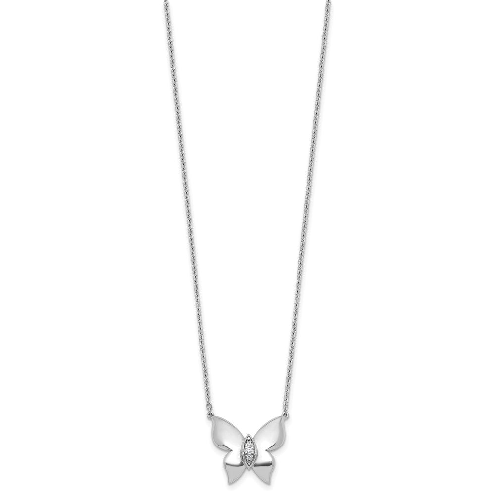 White Ice Sterling Silver Rhodium-plated Diamond Butterfly 18 inch Necklace plus 2 inch Extender QW602-18