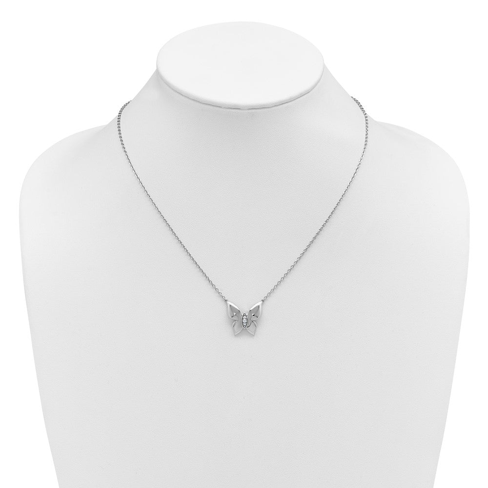 White Ice Sterling Silver Rhodium-plated Diamond Butterfly 18 inch Necklace plus 2 inch Extender QW602-18