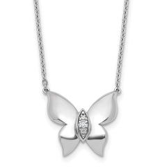 White Ice Sterling Silver Rhodium-plated Diamond Butterfly 18 inch Necklace plus 2 inch Extender QW602-18