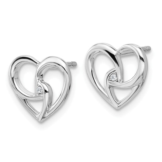QW604 White Ice Sterling Silver Rhodium-plated Diamond Fancy Heart Post Earrings