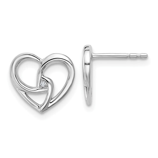 QW604 White Ice Sterling Silver Rhodium-plated Diamond Fancy Heart Post Earrings