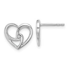 QW604 White Ice Sterling Silver Rhodium-plated Diamond Fancy Heart Post Earrings
