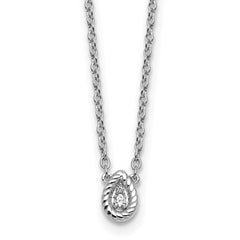 White Ice Sterling Silver Rhodium-plated 18in Diamond Twisted Teardrop Necklace plus 2in extender QW606-18