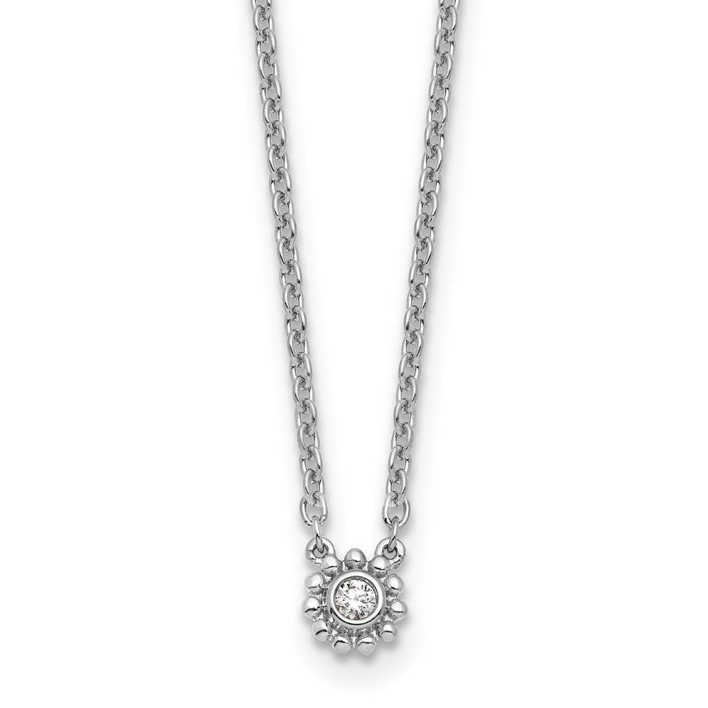 White Ice Sterling Silver Rhodium-plated 18 inch Beaded Circle with Diamond Necklace plus 2 inch Extender QW607-18