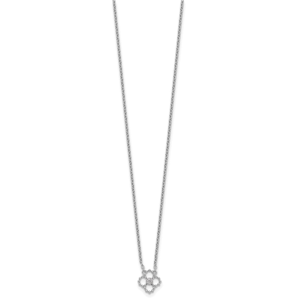 White Ice Sterling Silver Rhodium Plated Beaded Diamond Quatrefoil 18in Necklace plus 2 in Extender QW608-18