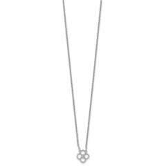 White Ice Sterling Silver Rhodium Plated Beaded Diamond Quatrefoil 18in Necklace plus 2 in Extender QW608-18