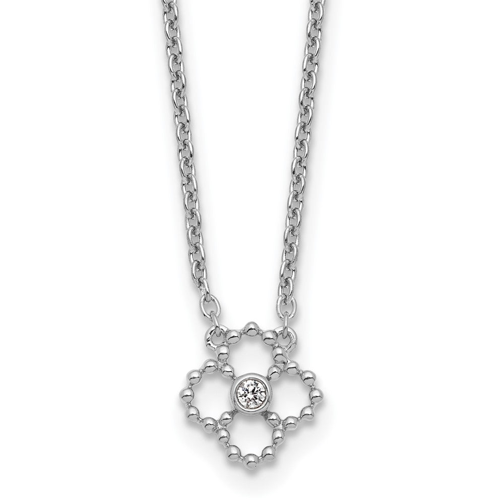 White Ice Sterling Silver Rhodium Plated Beaded Diamond Quatrefoil 18in Necklace plus 2 in Extender QW608-18