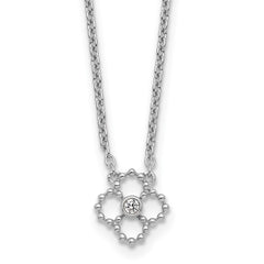 White Ice Sterling Silver Rhodium Plated Beaded Diamond Quatrefoil 18in Necklace plus 2 in Extender QW608-18