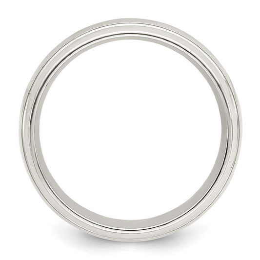 Sterling Silver 6mm Polished Domed with Grooved Beveled Edge Fancy Band Size 10