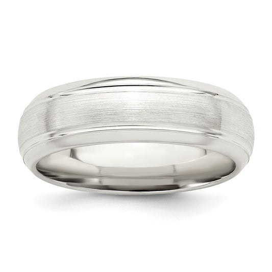 Sterling Silver 6mm Brushed Domed with Grooved Beveled Edge Fancy Band Size 11