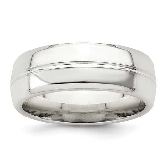 Sterling Silver 7mm Polished Domed Grooved Fancy Band Size 11