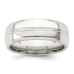 Sterling Silver 7mm Polished Domed Grooved Fancy Band Size 11