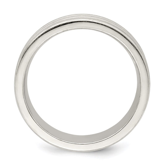 Sterling Silver 6mm Brushed Flat Grooved Fancy Band Size 10