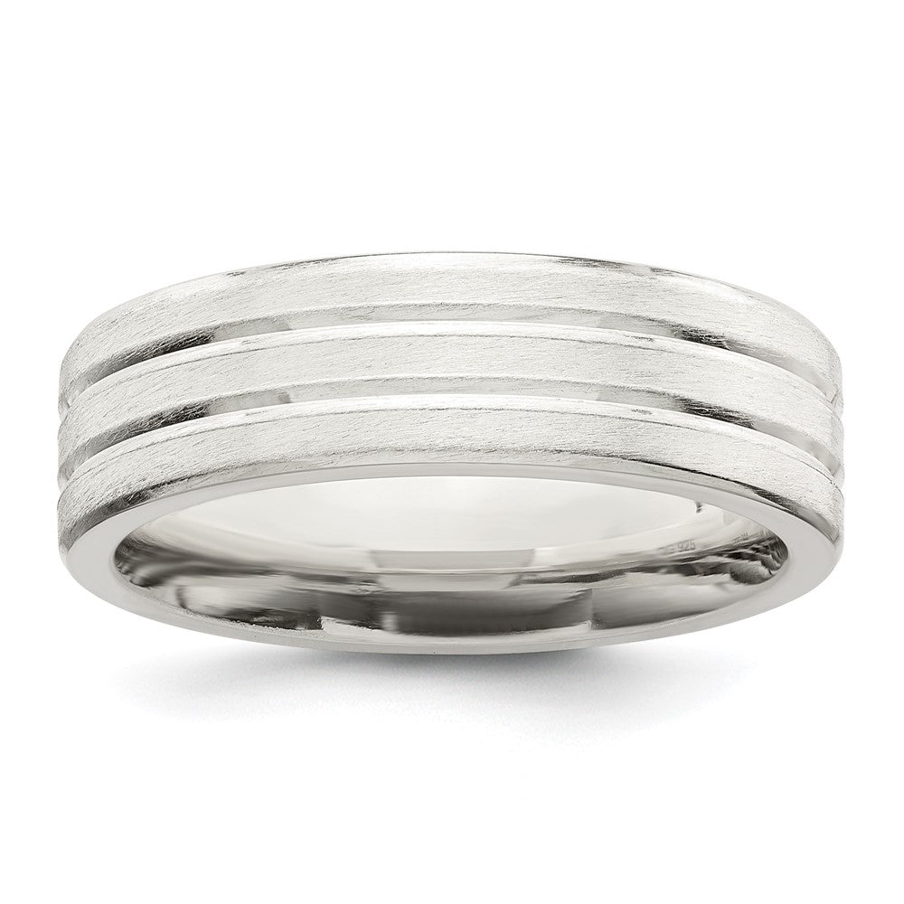 Sterling Silver 6mm Brushed Flat Grooved Fancy Band Size 10