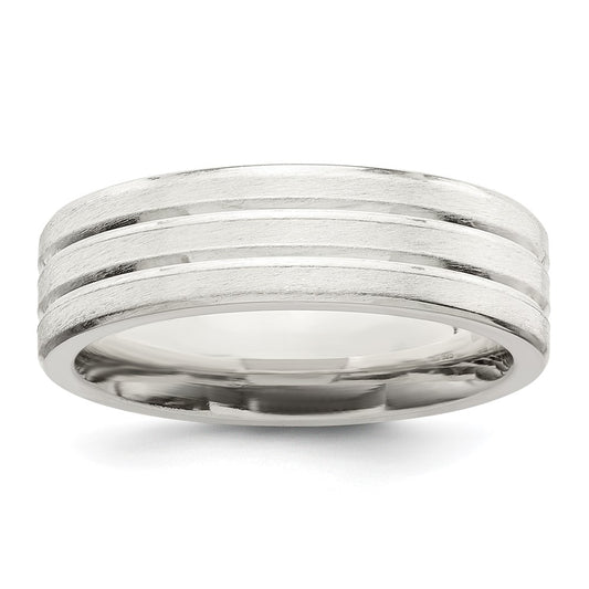 Sterling Silver 6mm Brushed Flat Grooved Fancy Band Size 10