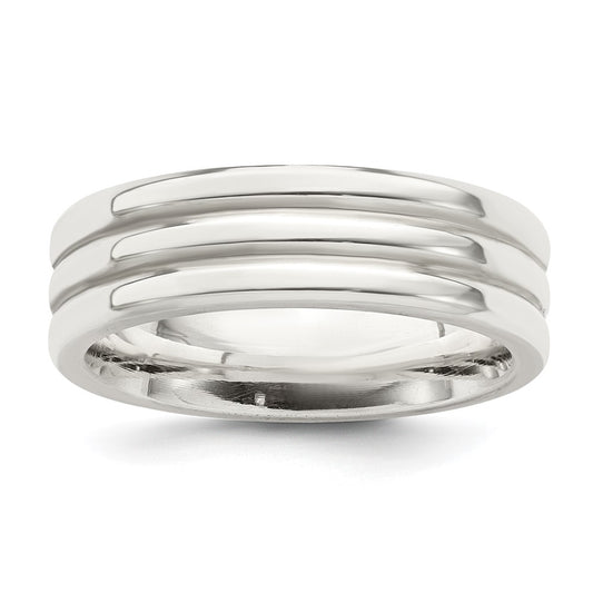 Sterling Silver 6mm Polished Flat Grooved Fancy Band Size 10
