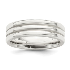 Sterling Silver 6mm Polished Flat Grooved Fancy Band Size 10