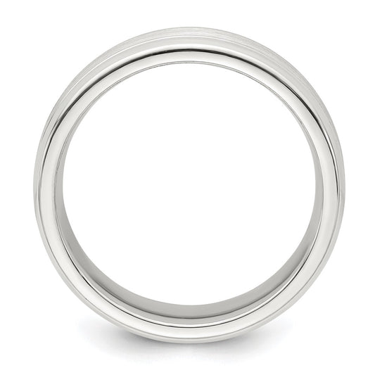 Sterling Silver 6mm Brushed Flat Grooved Beveled Edge Fancy Band Size 10