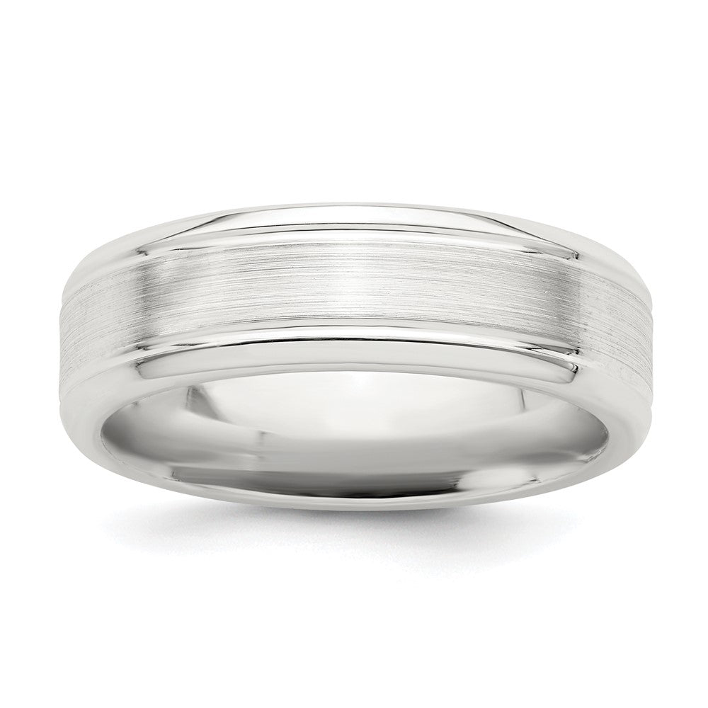 Sterling Silver 6mm Brushed Flat Grooved Beveled Edge Fancy Band Size 10