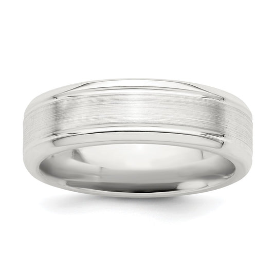 Sterling Silver 6mm Brushed Flat Grooved Beveled Edge Fancy Band Size 10