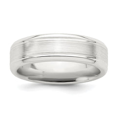 Sterling Silver 6mm Brushed Flat Grooved Beveled Edge Fancy Band Size 10