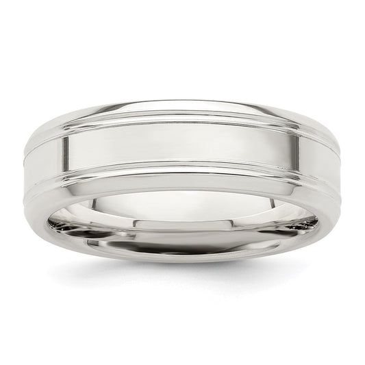 Sterling Silver 6mm Polished Flat Grooved Beveled Edge Fancy Band Size 10