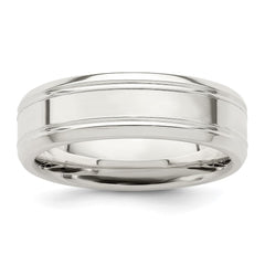 Sterling Silver 6mm Polished Flat Grooved Beveled Edge Fancy Band Size 10