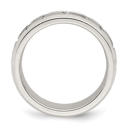 Sterling Silver 6mm Polished Flat Greek Key Design Beveled Edge Fancy Band Size 10