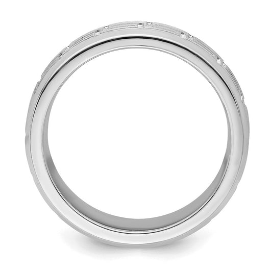 Sterling Silver Rhodium-plated 6mm Brushed Fancy Band Size 10