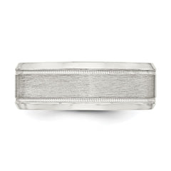 Sterling Silver 6mm Brushed Flat Milgrain Beveled Edge Fancy Band Size 10