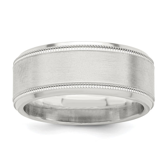 Sterling Silver 6mm Brushed Flat Milgrain Beveled Edge Fancy Band Size 10