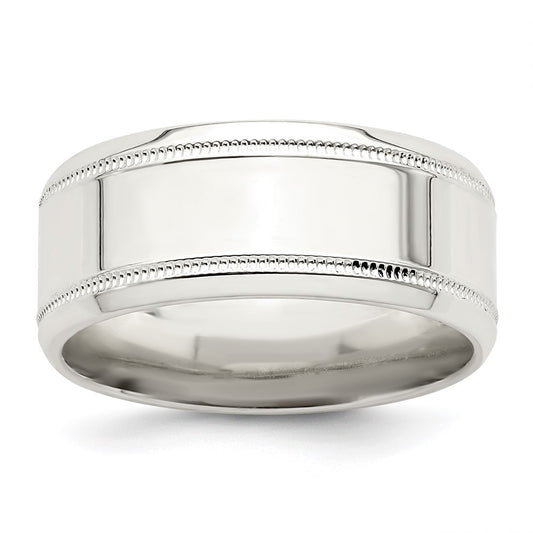 Sterling Silver 6mm Polished Flat Milgrain Beveled Edge Fancy Band Size 10