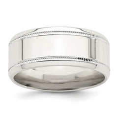 Sterling Silver 6mm Polished Flat Milgrain Beveled Edge Fancy Band Size 10