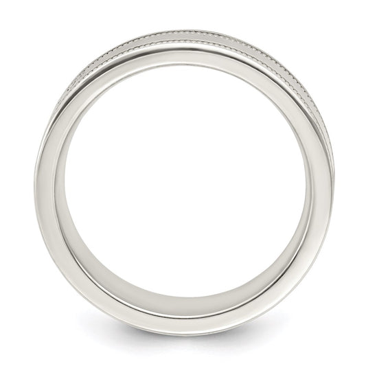 Sterling Silver 6mm Polished Flat Milgrain Grooved Edge Fancy Band Size 10