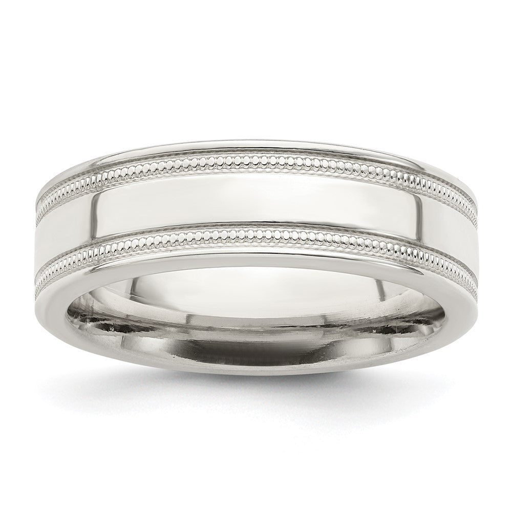 Sterling Silver 6mm Polished Flat Milgrain Grooved Edge Fancy Band Size 10