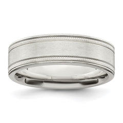 Sterling Silver 6mm Brushed Flat Milgrain Grooved Edge Fancy Band Size 11