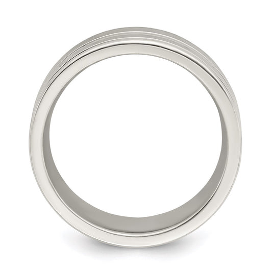 Sterling Silver 8mm Polished Flat Grooved Fancy Band Size 10