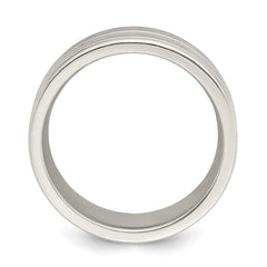 Sterling Silver 8mm Polished Flat Grooved Fancy Band Size 10