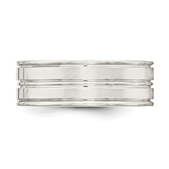 Sterling Silver 8mm Polished Flat Grooved Fancy Band Size 10