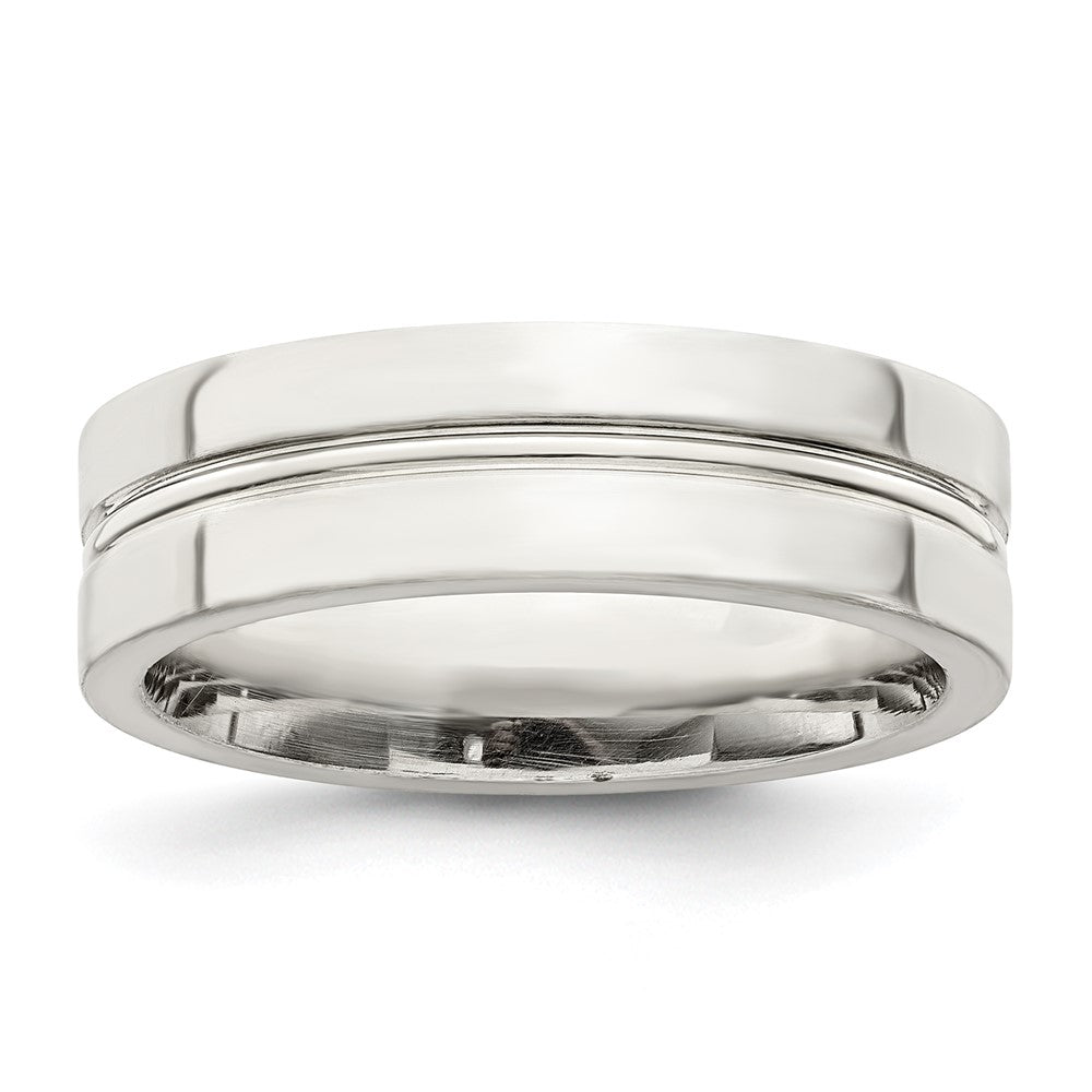 Sterling Silver 6mm Polished Flat Grooved Center Fancy Band Size 10