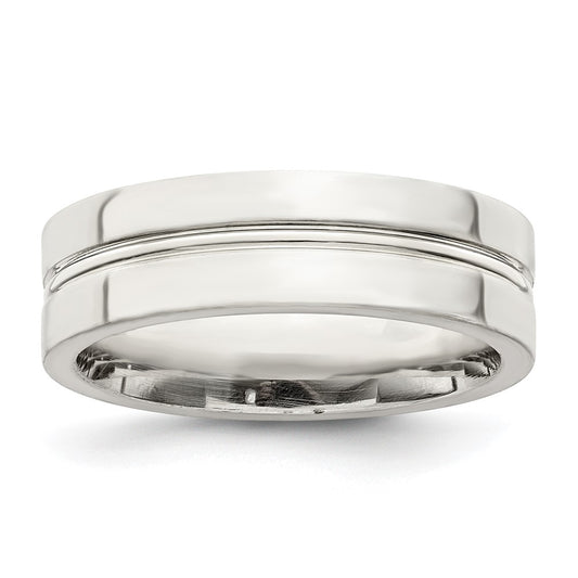 Sterling Silver 6mm Polished Flat Grooved Center Fancy Band Size 10