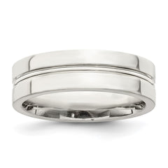 Sterling Silver 6mm Polished Flat Grooved Center Fancy Band Size 10