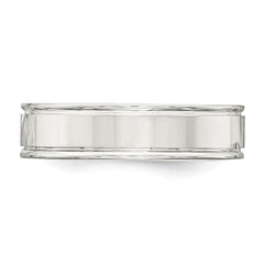 Sterling Silver 6mm Polished Flat Grooved Fancy Band Size 10