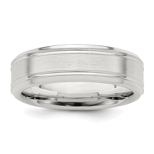 Sterling Silver 6mm Brushed Flat Grooved Fancy Band Size 10