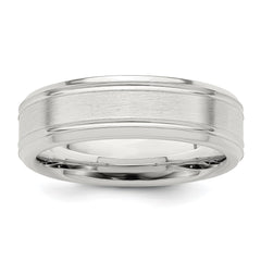 Sterling Silver 6mm Brushed Flat Grooved Fancy Band Size 10
