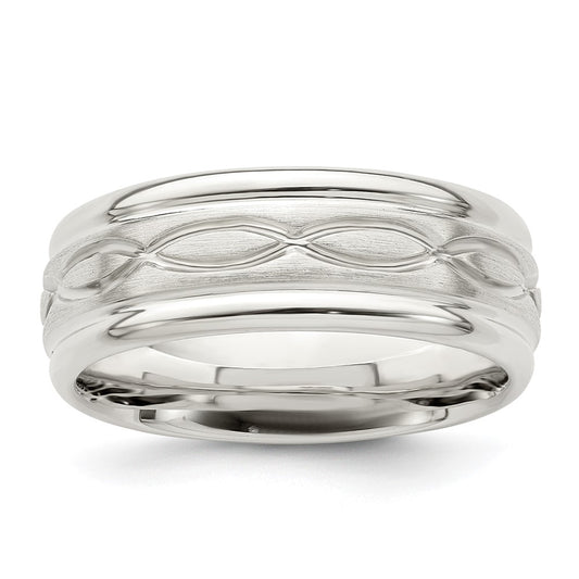 Sterling Silver 7mm Brushed Flat Intertwined Design Beveled Edge Fancy Band Size 10