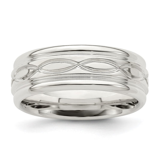Sterling Silver 7mm Polished Flat Intertwined Design Beveled Edge Fancy Band Size 10